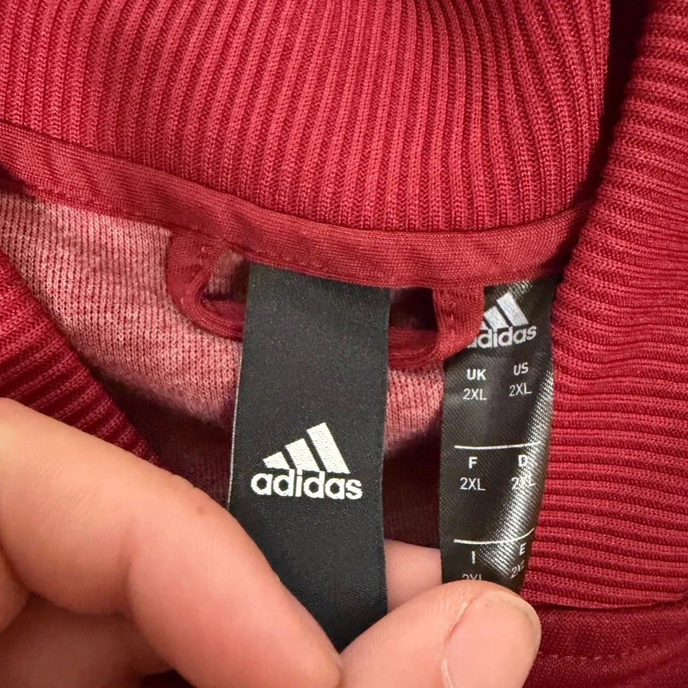Adidas Mens 2XL Red 3-Stripe Full Zip Track Jacket Bomber Collar Activewear